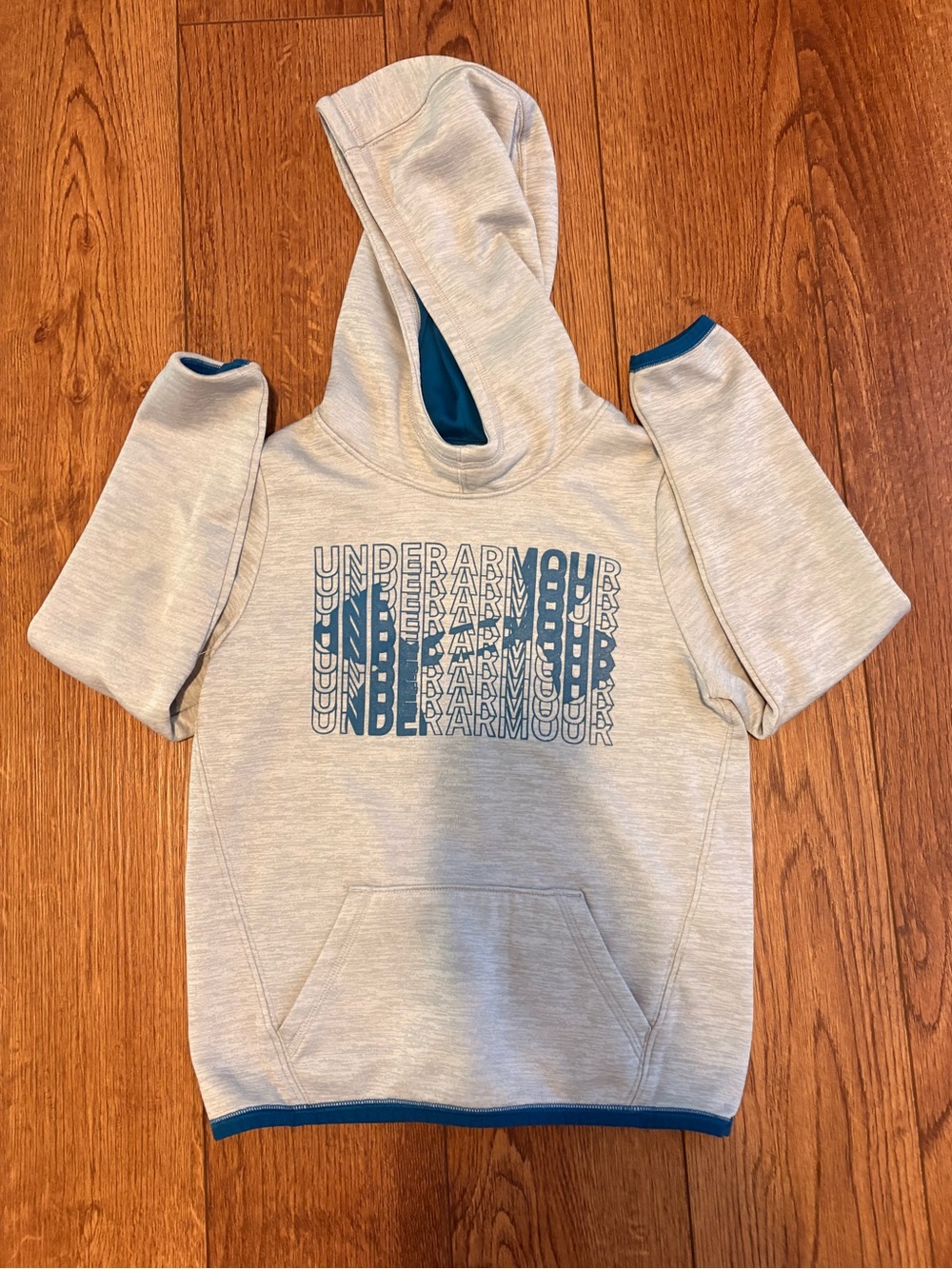 Under Armour Light Gray Hoodie with Blue Logo Trim